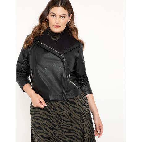 ELOQUII Elements Women's Plus Size Faux Leather Shawl Collar Jacket (Photo via Walmart)