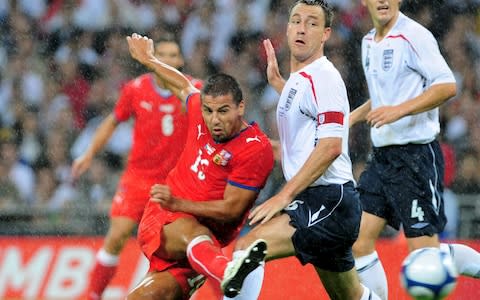 Milan Baros and John Terry do battle at Wembley in 2008 - Credit: EPA