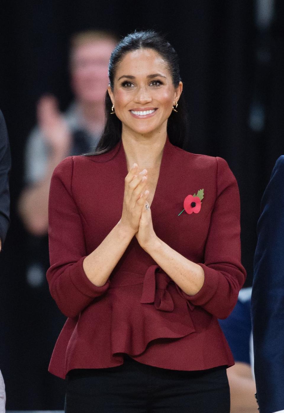 sydney, australia october 27 meghan, duchess of sussex attends the wheelchair basketball final at the invictus games on october 27, 2018 in sydney, australia the duke and duchess of sussex are on their official 16 day autumn tour visiting cities in australia, fiji, tonga and new zealand photo by samir husseinsamir husseinwireimage