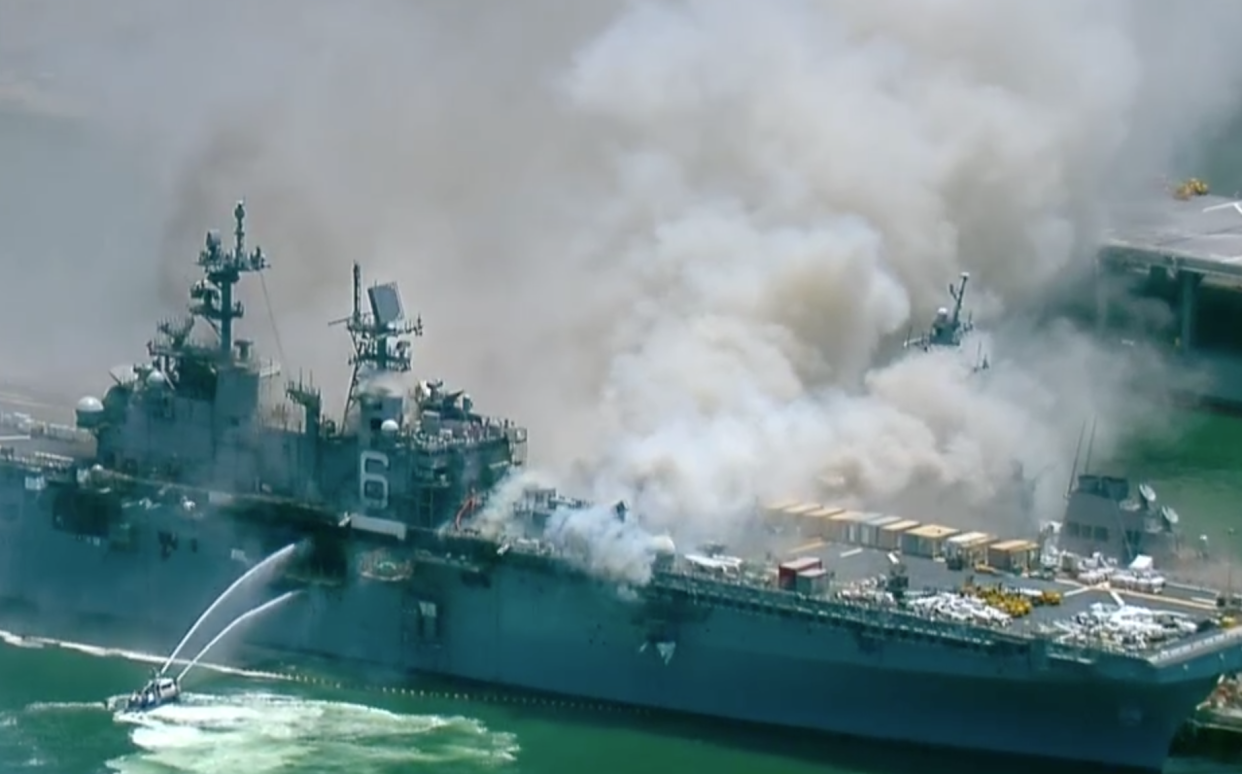 An explosion on the USS Bonhomme Richard caused a fire onboard the US Navy ship at the San Diego Naval Base: CBS 8