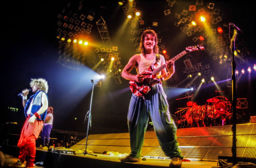 Sammy Hagar, Michael Anthony, Eddie Van Halen perform at the Boston Garden, Boston, MA on August 14, 1986