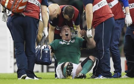 Rugby Union - France v Ireland - IRB Rugby World Cup 2015 Pool D - Millennium Stadium, Cardiff, Wales - 11/10/15 Ireland's Paul O'Connell receives treatment after sustaining an injury Reuters / Rebecca Naden Livepic