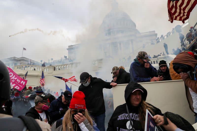 FILE PHOTO: Supporters of U.S. President Donald Trump gather in Washington