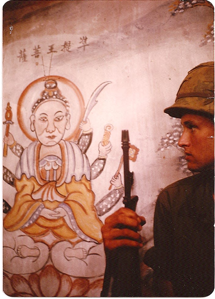 Jim Rothblatt in a Buddhist pagoda in Vietnam in 1967. He was serving as a combat medic with Charlie Company, 4th Battalion/12th Infantry, 199th Light Infantry Brigade.