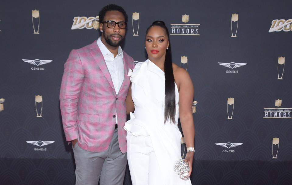 Anquan Boldin and Dionne Boldin attend the ninth annual NFL Honors at Adrienne Arsht Center on Feb. 1, 2020, in Miami, Florida.