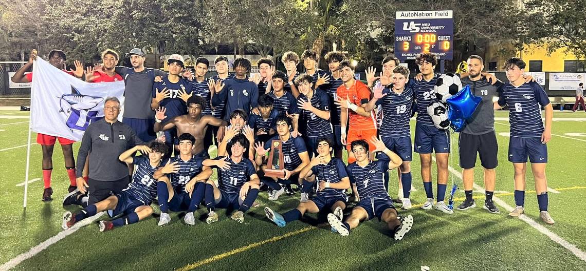 The NSU University School boys’ soccer team won a district title.