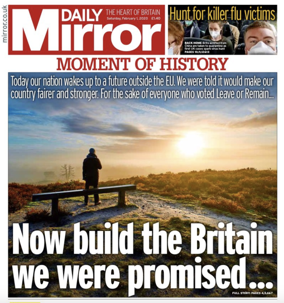 The Mirror implores the government to "build the Britain we were promised" in the referendum