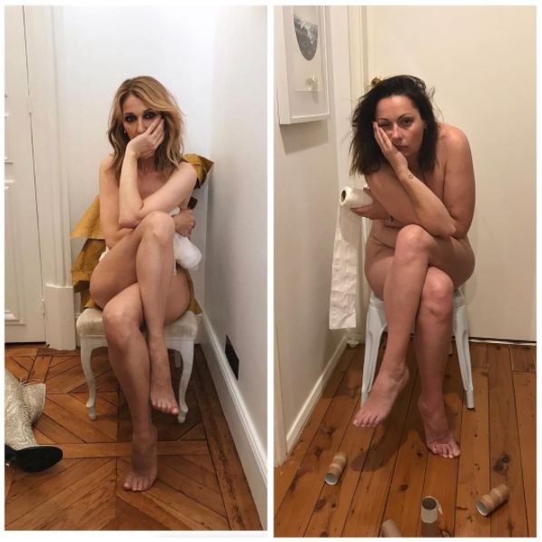 <p>C.Barber transforme la pose élégante de Céline Dion en pose avachie, style salle de bain. </p>