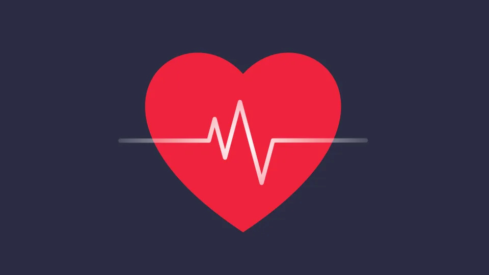 Red heart shape and heartbeat symbol, cardiogram, health care concept.