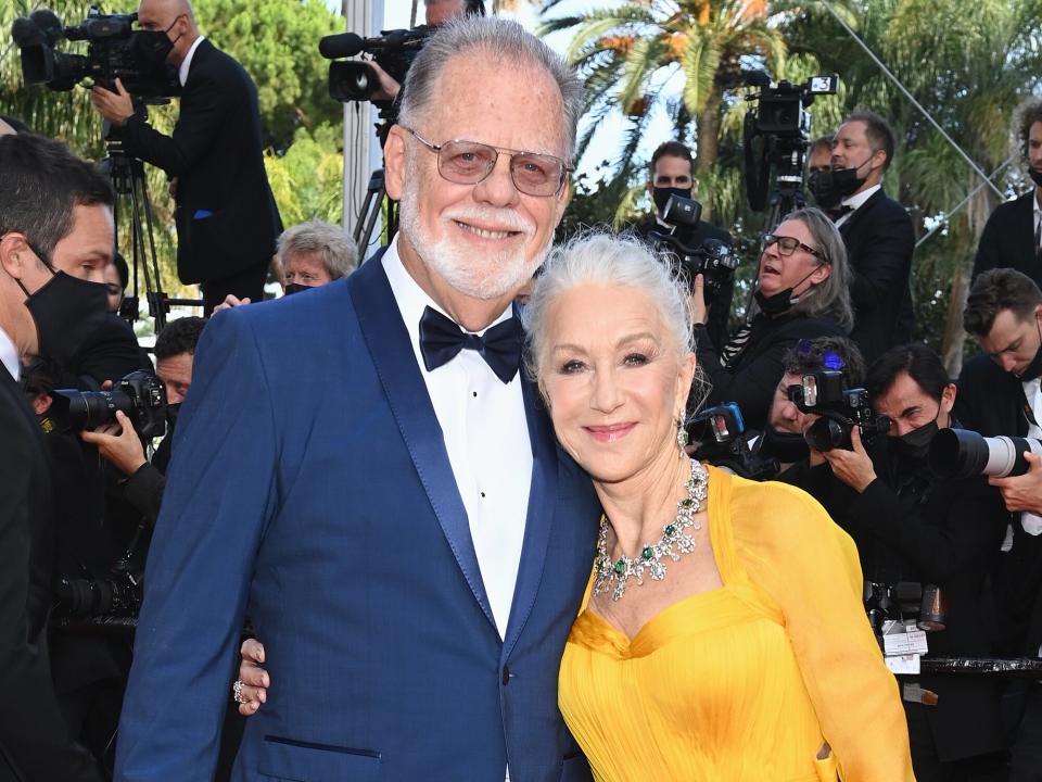 Taylor Hackford and Helen Mirren attend the "Annette" screening and opening ceremony during the 74th annual Cannes Film Festival on July 06, 2021 in Cannes, France