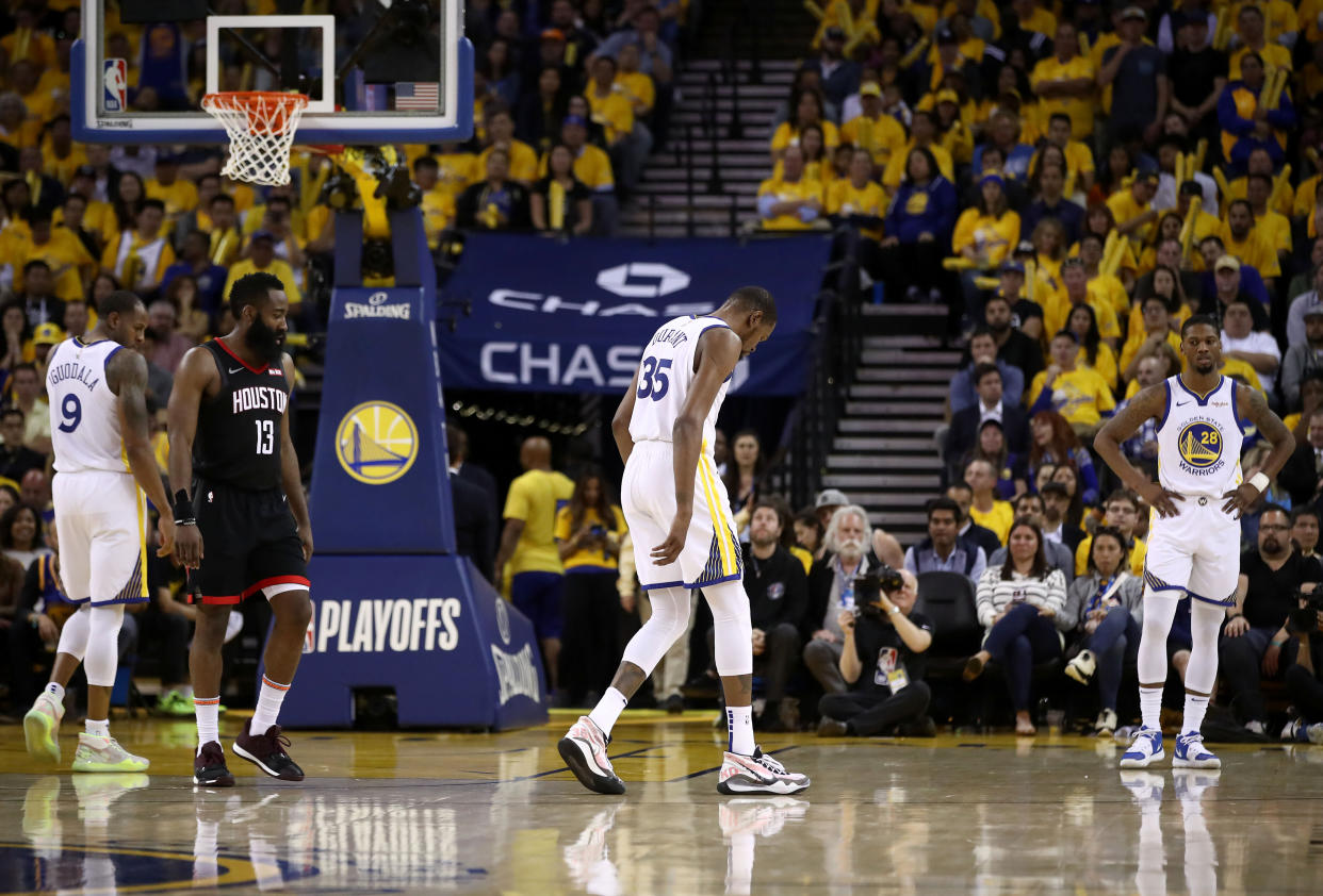 Kevin Durant is "not close" to returning from a calf injury for the Golden State Warriors in their Western Conference finals series against the Portland Trail Blazers.