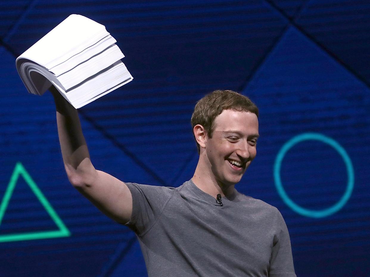 mark zuckerberg facebook ceo f8 paper letters happy