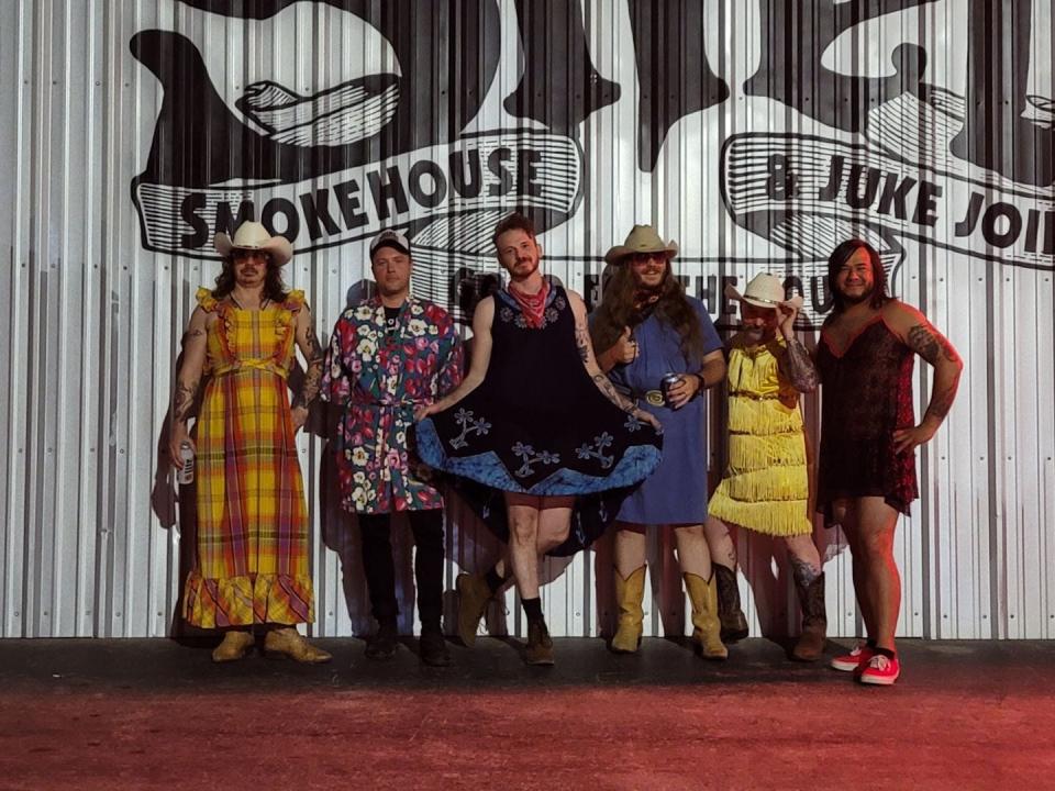 Dresses worn by the Vandoliers at The Shed in Maryville were auctioned − starting at $100 and increasing by at increments of at least $5 − to support Knox Pride and the Tennessee Equality Project. Prior to Gov. Bill Lee signing an anti-drag bill March 2, the same day as the concert, Knox Pride said it would cancel its annual festival and parade if the bill became law.