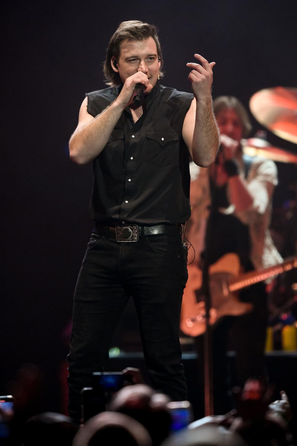 Morgan Wallen performs during the All the Hall benefit concert at Bridgestone Arena in Nashville, Tenn., Monday, Feb. 10, 2020.