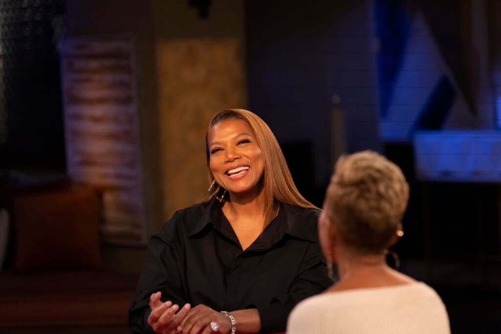 Queen Latifah has a few laughs during her appearance on <em>Red Table Talk</em>. Credit: Huy Doan
