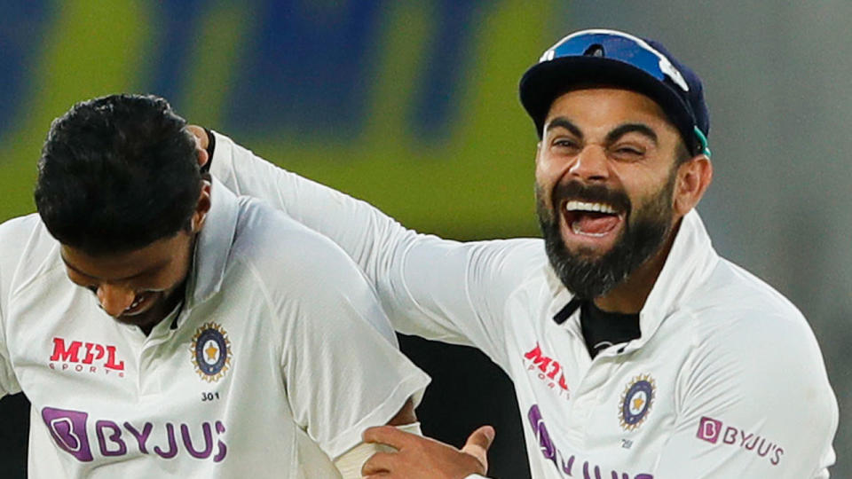 Virat Kohli is seen here celebrating India's win against England in the third Test.