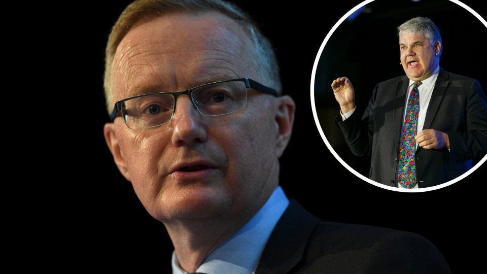 Left: RBA Governor Philip Lowe; Right: Independent economist Stephen Koukoulas. (Source: Getty, Yahoo Finance)