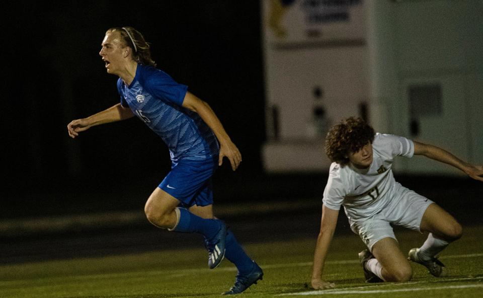 CanterburyÕs McLaren Baggett reacts after a goal against Shorecrest Prep during the Class 2A-Region 3 Championship soccer game. Canterbury won 3-0 and moves on. 