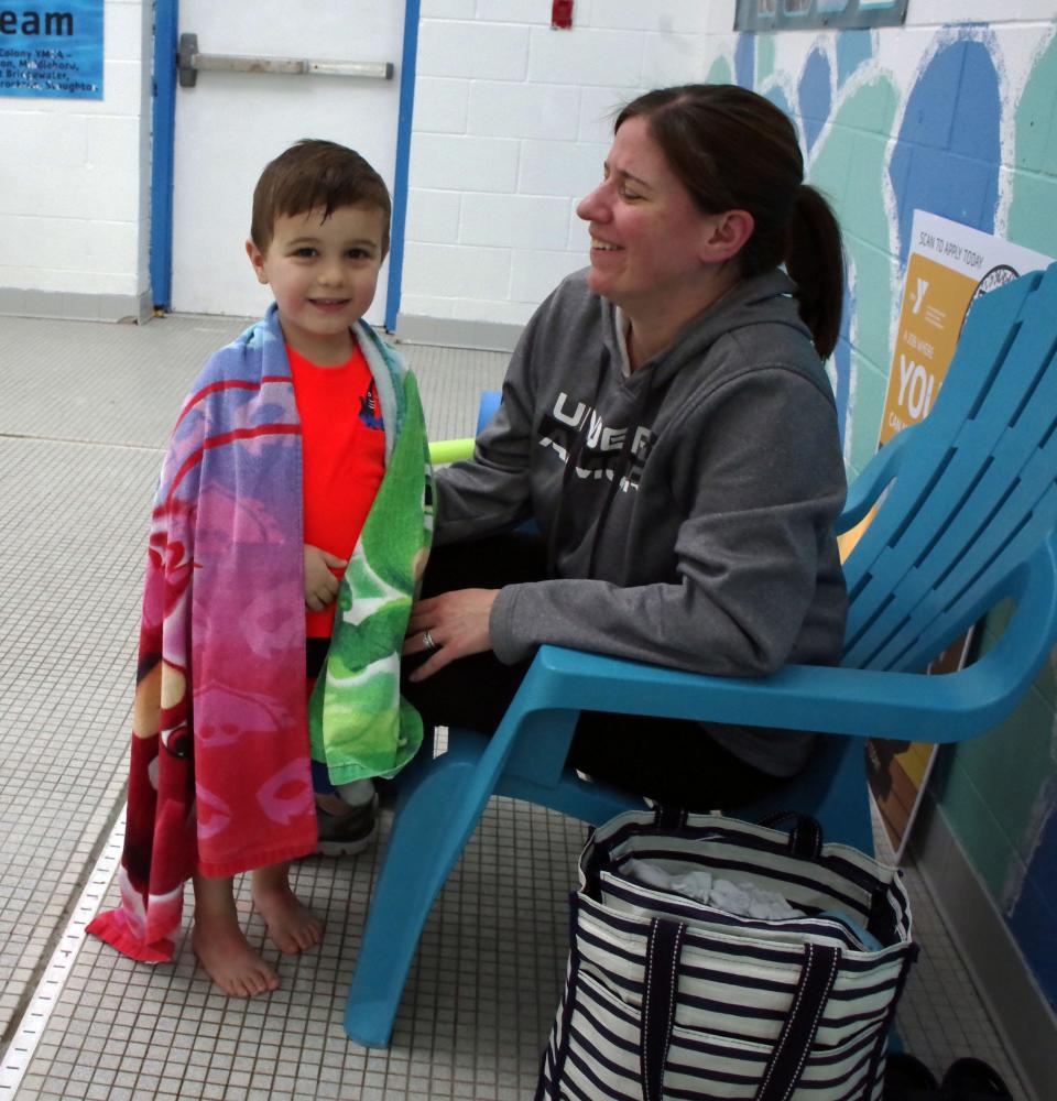 Aiden Fredette, 3, of Acushnet, looks like he had a great time taking his swimming and water safety lesson at the YMCA in Middleboro on Sunday, Jan. 20, 2022, and his mom Ashley loves to see how he enjoys having fun.