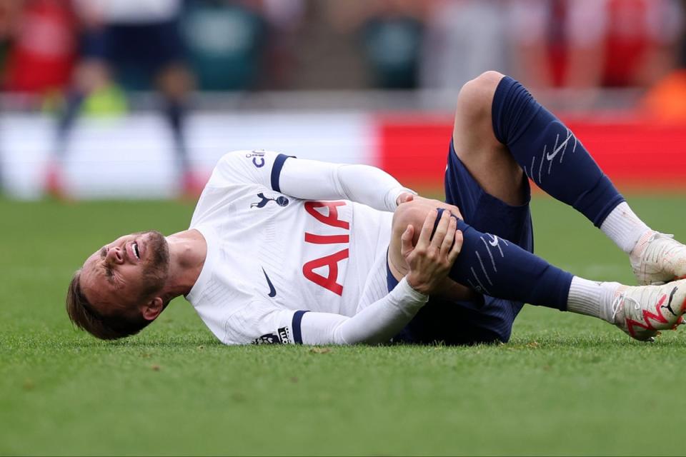 Injury scare: James Maddison went down holding his knee in the second half against Arsenal (Getty Images)