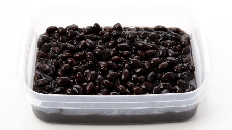 black beans in plastic container