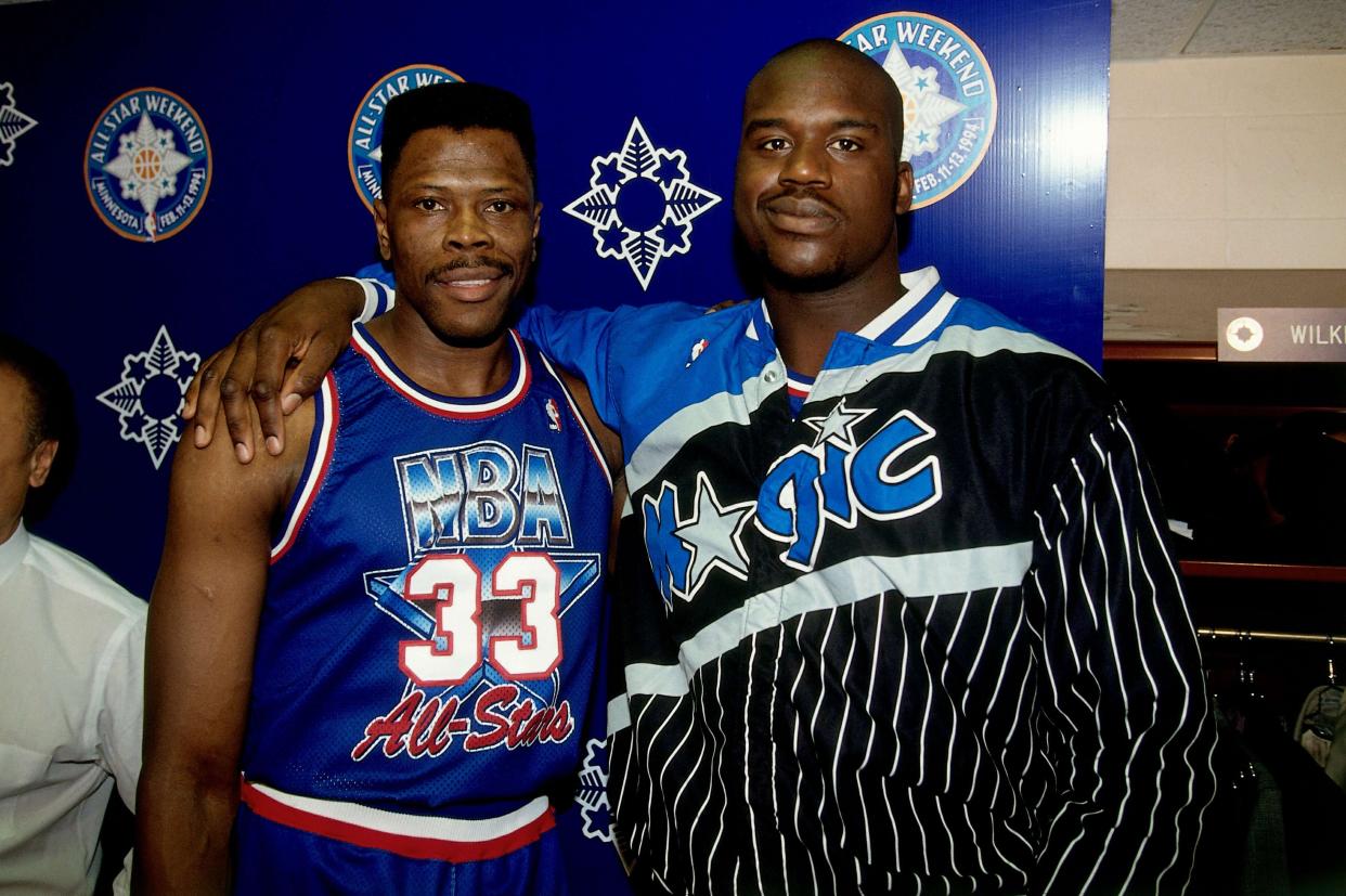 Patrick Ewing and Shaquille O’Neal. None more ’90s. (Getty)