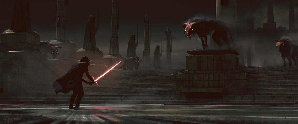 In an early version of 'The Rise of Skywalker,' Kylo Ren visited Coruscant and encountered roving packs of space wolves as revealed in 'The Art of Star Wars: The Rise of Skywalker' (Photo:  Lucasfilm Ltd. © Abrams Books, 2020/2020 Lucasfilm Ltd.)