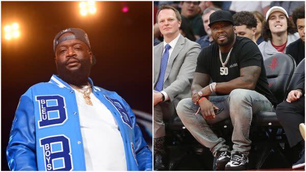 Rick Ross (L) et 50 Cent (R).  Photo de Paras Griffin/Getty Images, Bob Levey/Getty Images