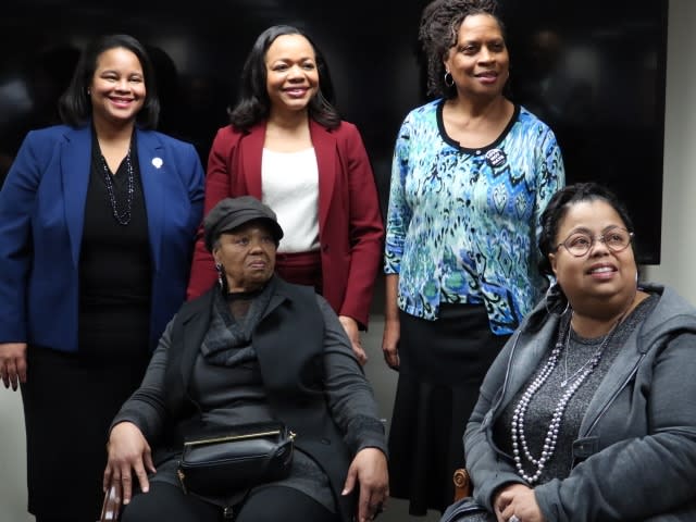 Kristen with Airicka Gordon Taylor and Ollie Gordon (Family of Emmett Till), Louvon Harris (sister of James Byrd Jr.) and Danelle Holley-Walker (Dean of Howard Law School).