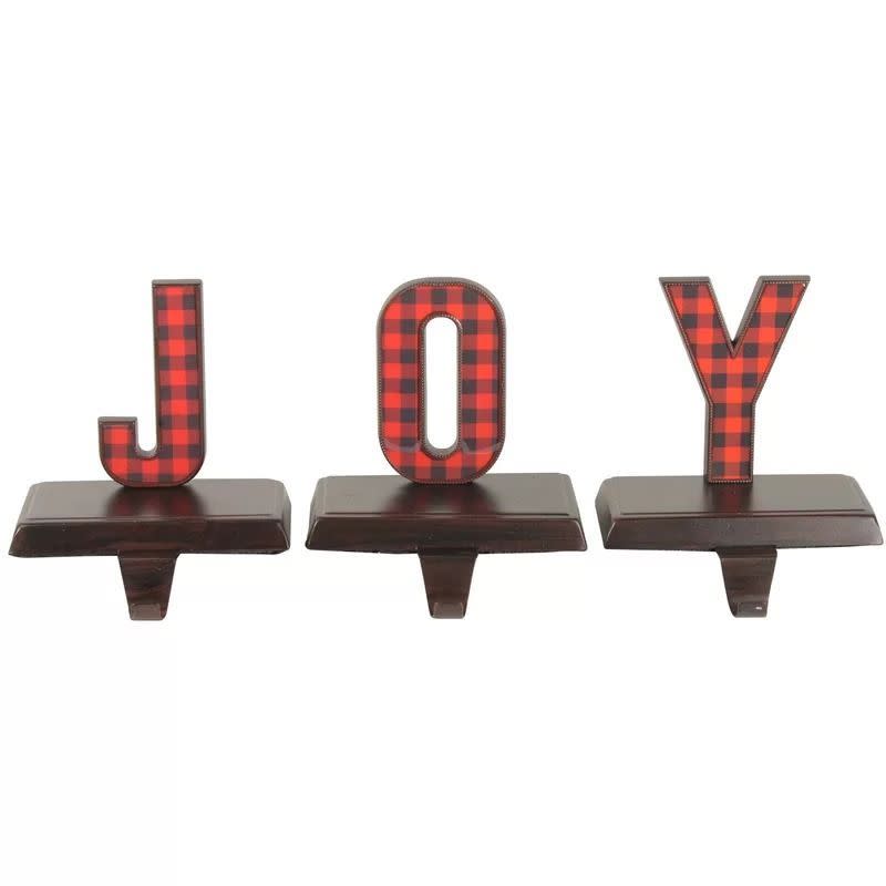 Buffalo Plaid ‘JOY’ Christmas Stocking Holder Set