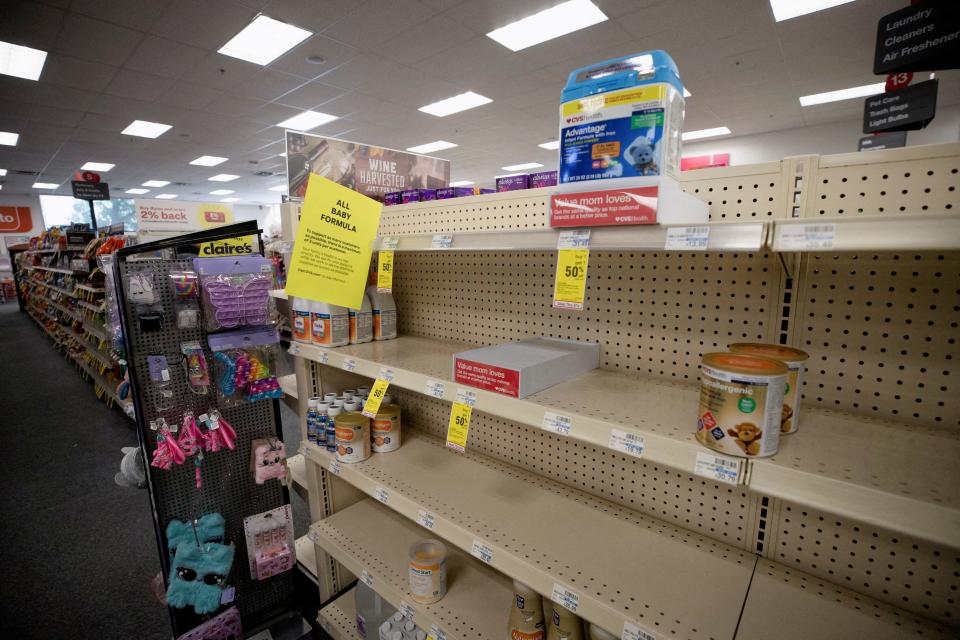 Empty shelves showing a shortage of baby formula in San Antonio, Texas.