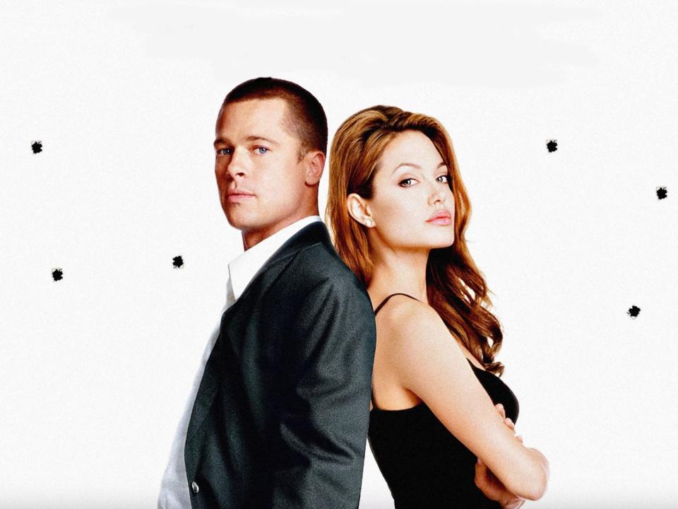 Brad Pitt and Angelina Jolie on the poster for "Mr. and Mrs. Smith."