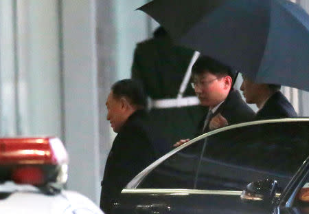 Senior North Korean official Kim Yong Chol (L) arrives at the international airport as he leaves for Washington from Beijing, China January 17, 2019. REUTERS/Jason Lee