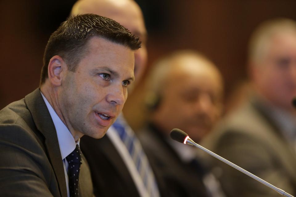 Acting U.S. Homeland Security Secretary Kevin McAleenan speaks during a meeting with Central American and Colombian security ministers, in Panama City, Thursday, Aug. 22, 2019. McAleenan is in Panama to discuss drug trafficking and migrant smuggling, though he says he isn't seeking any specific agreement during the visit. (AP Photo/Arnulfo Franco)