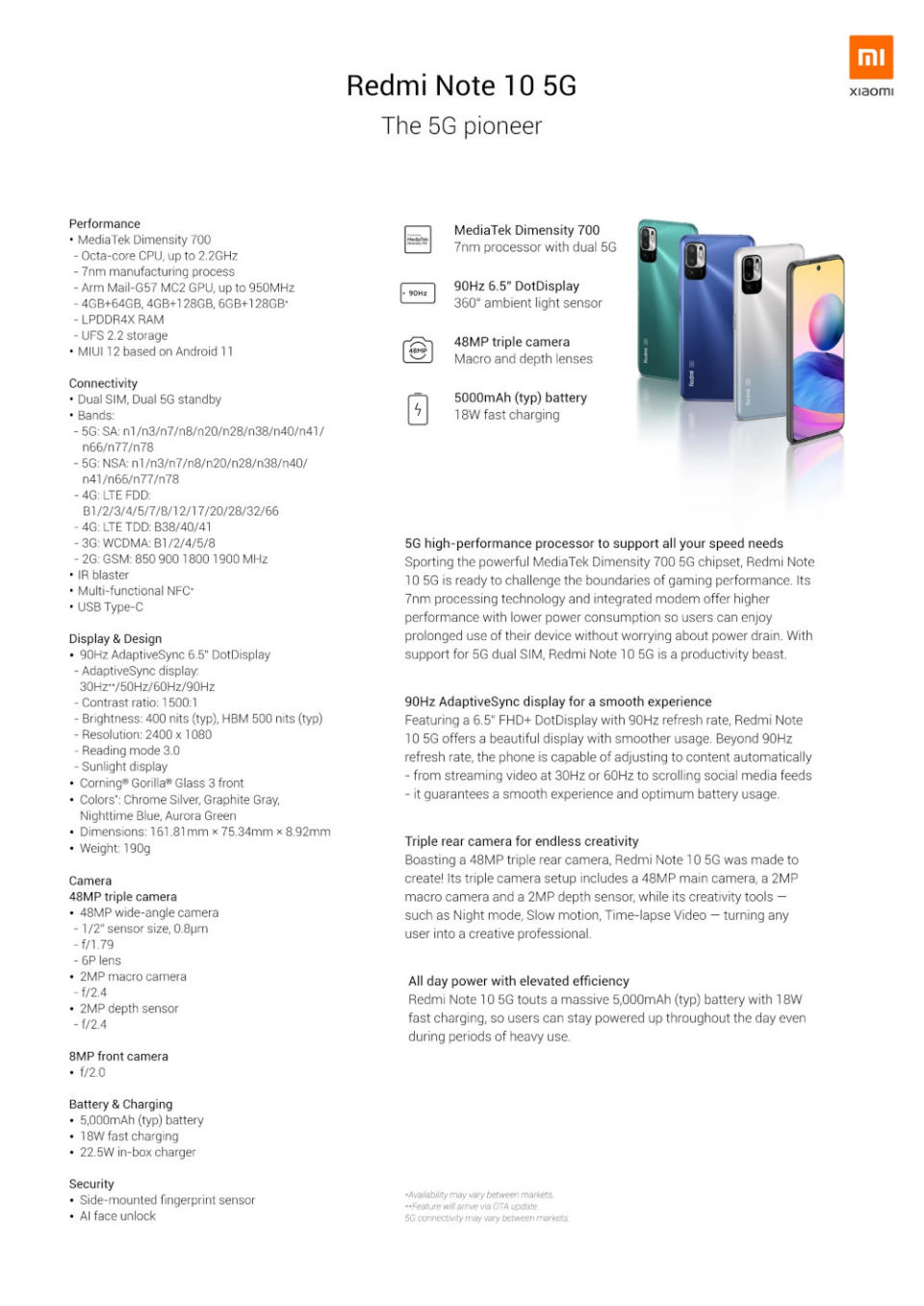 Redmi Note 10 5G spec sheet. — SoyaCincau pic