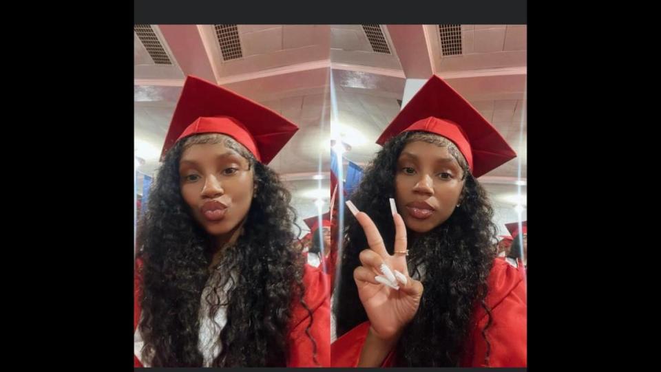 Ashanti Hill graduated from Wyandotte High School in Kansas City, Kansas in May 2022. She died in a car crash the following year. LaTania Moore