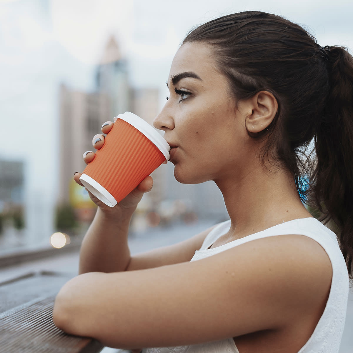 woman drinking coffee