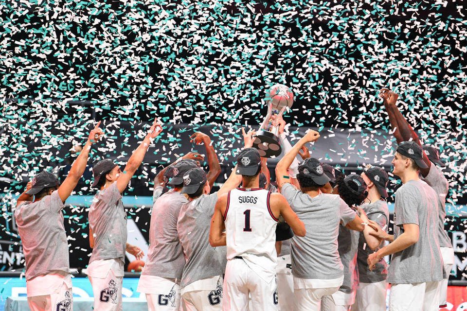 Gonzaga celebrates the 2021 WCC tournament title