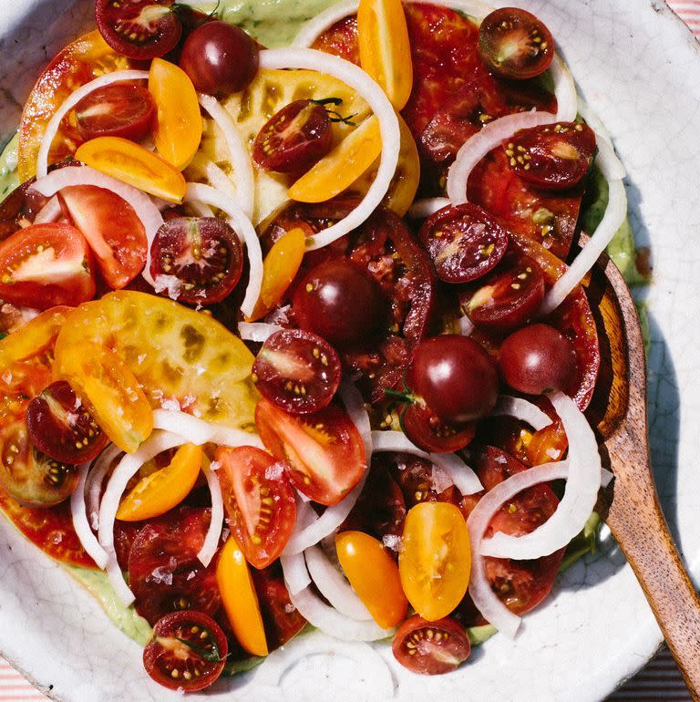 20) Tomato and Onion Salad with Avocado Ranch Dressing