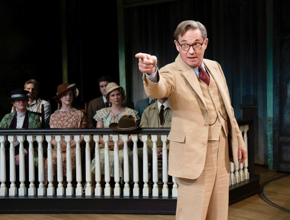 Atticus Finch in the courtroom of Harper Lee's "To Kill A Mockingbird." (Photo of Original Tour Cast by Julieta Cervante