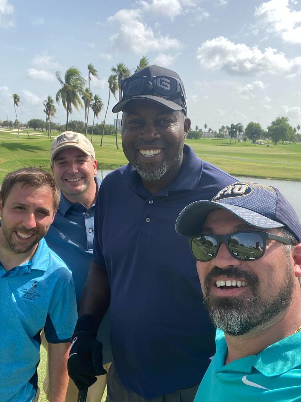 Marlin Muller, Edgar Gonzalez, former Miami Heat star Glen Rice and Yanny Hidalgo at Melreese Country Club in Miami.