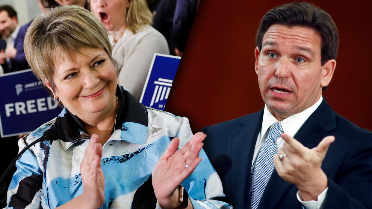 Wisconsin Supreme Court Justice-elect Janet Protasiewicz and Florida Gov. Ron Desantis.