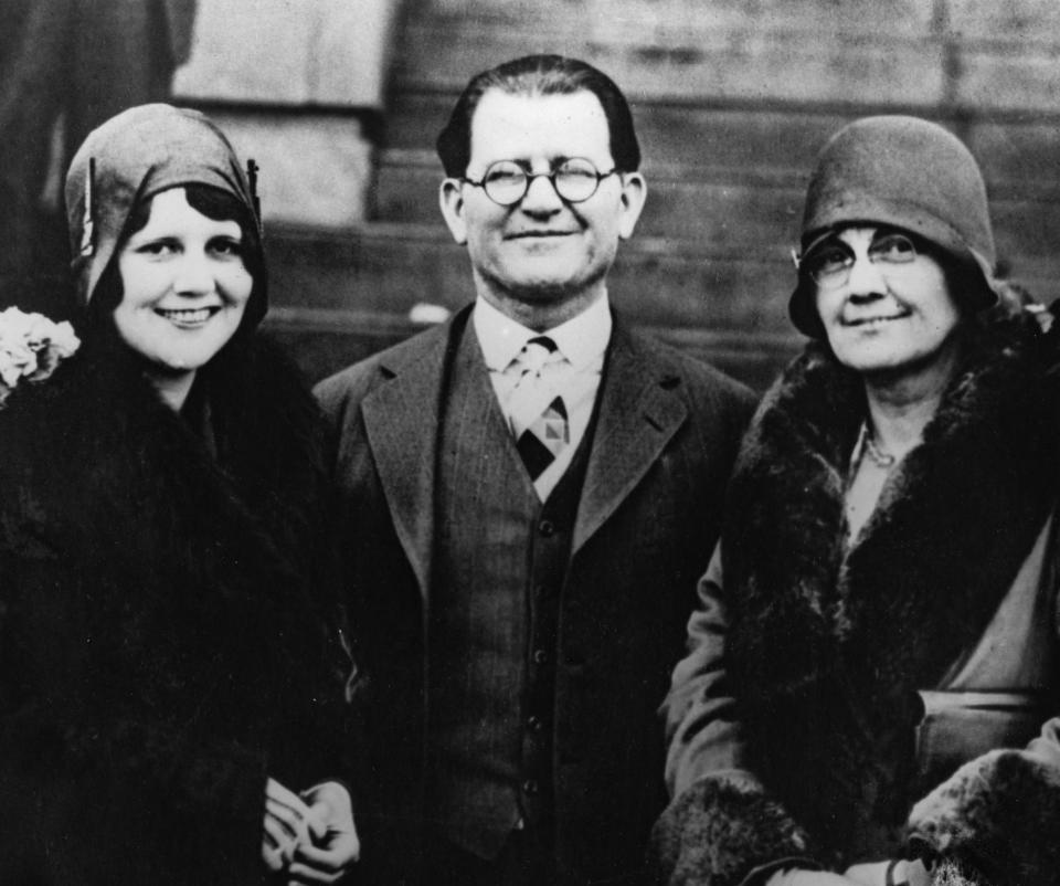 William K. Hale, the mystery man of Oklahoma, who is on trial here for the third time in connection with the death of Dewey Roan, Osage Indian and Ward of the government. The picture shows, left to right, Mrs. William Oller, daughter of Hales, the accused man, and Mrs. Hale.  hale is one of the most colorful characters in Oklahoma history and  now is waging a battle to free himself of charges that he participated in an alleged plot that brought death to several Osages who were rich in oil land rights.  
 (Photo by Bettmann Archive/Getty Images)