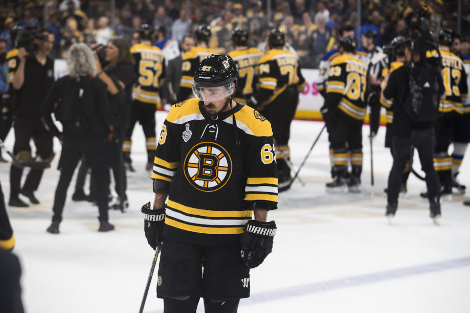 Boston Bruins forward Brad Marchand was predictably devastated following his team's loss in Game 7 of the Stanley Cup Final to the St. Louis Blues. (Stan Grossfeld/Globe Staff) 