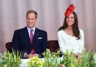 <p>The Duke and Duchess of Cambridge embarked on their first royal tour in July 2011. The newlyweds traveled to Canada, where Kate aced diplomatic dressing in a white sheath dress and red fascinator. </p>