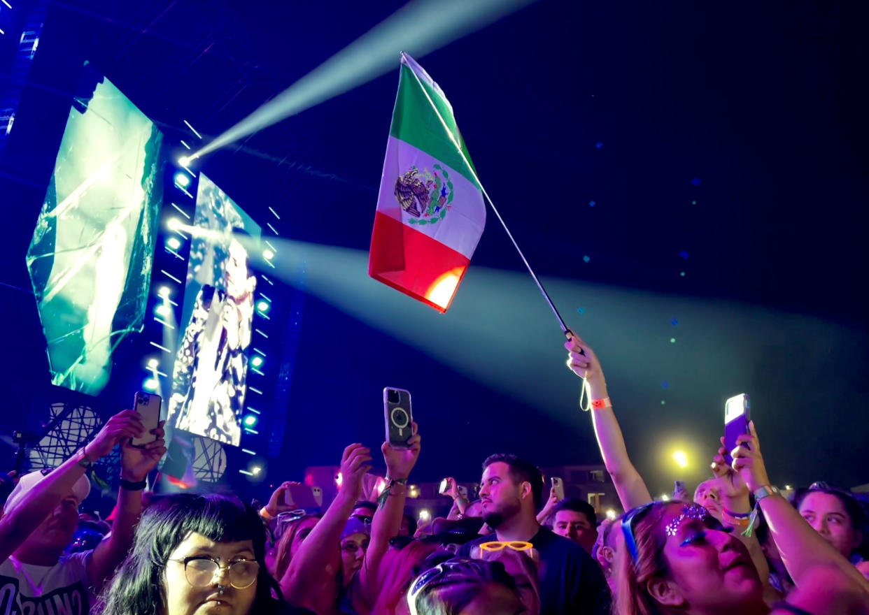 A fan waves a Mexican flag at the Baja Beach Fest. (Stephanie Fuerte )