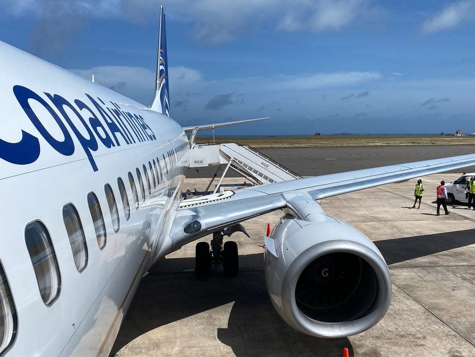 The exterior of a plane that says Copa Airline