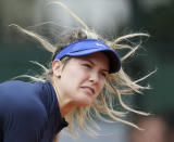 <p>Canada’s Eugenie Bouchard serves in her first-round match against Germany’s Laura Siegemund at the French Open tennis tournament in Paris on May 24, 2016. (David Vincent/AP) </p>