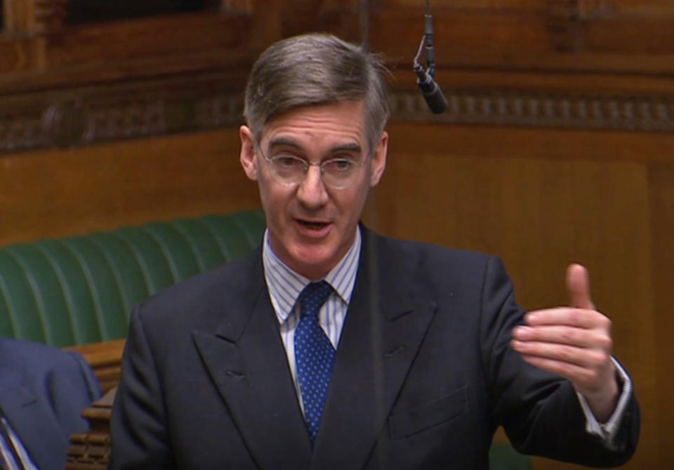 Eurosceptic Conservative MP Jacob Rees-Mogg speaks in the House of Commons during a Brexit debate ahead of a second round of votes on alternative proposals to the government’s Brexit deal.