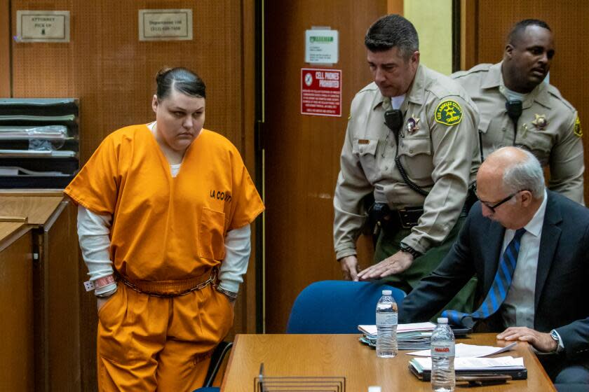 LOS ANGELES, CA - APRIL 25: Heather Barron, defendant in Anthony Avalos murder case, sentenced to life without the possibility of parole at Dept. 108, Clara Shortridge Foltz Criminal Justice Center on Tuesday, April 25, 2023 in Los Angeles, CA. (Irfan Khan / Los Angeles Times)